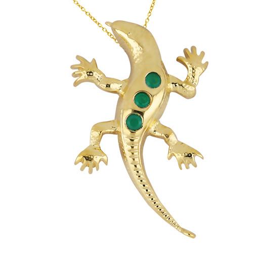 BUY NATURAL GREEN ONYX GEMSTONE LIZARD BRASS PENDANT